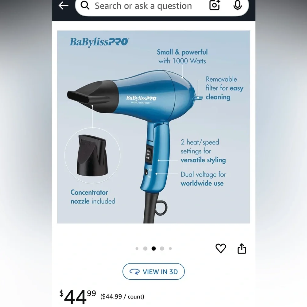 BaBylissPRO Nano Titanium Blue Travel Hair Dryer - Picture 3 of 6